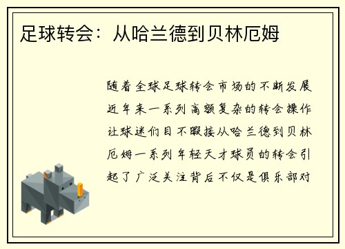 足球转会：从哈兰德到贝林厄姆